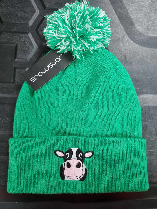 Cow Bobble Hat Kelly Green