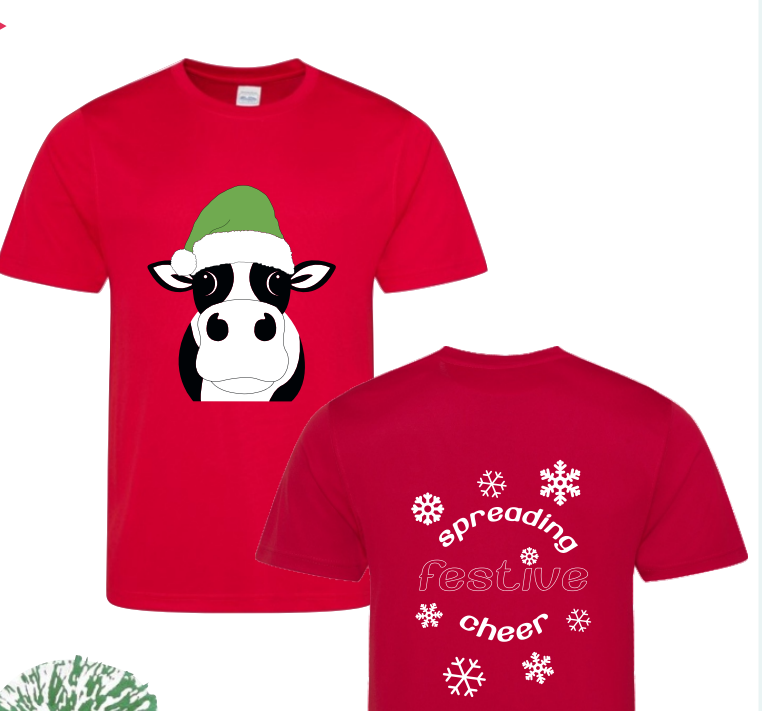Christmas Cow Technical T-shirt Fire Red